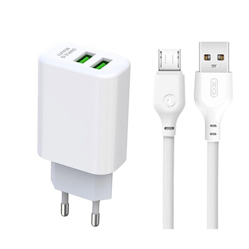 Зарядное устройство Xo 2в1 L85C 2USB/2,4 A + Data Cable USB to Micro White