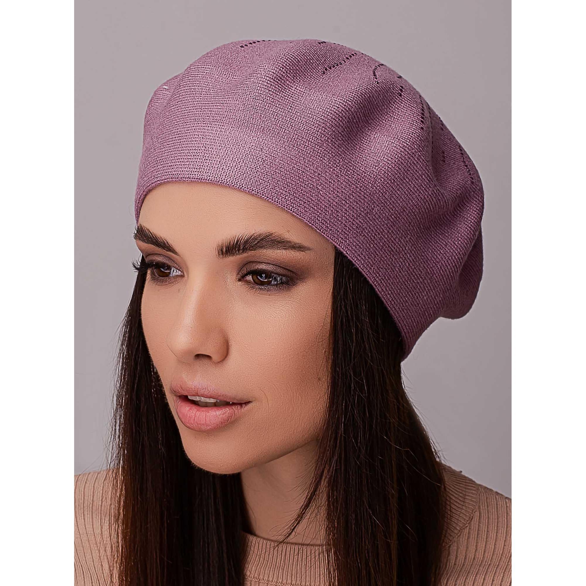 Берет вискозный женский с добавлением шерсти без подкладки украшенный стразами Leks Акация Лиловый