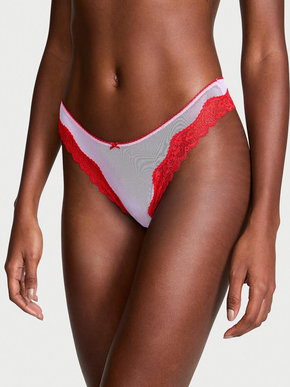 Трусики женские Victoria's Secret Tease Mesh Lace-Trim стринги M Розовый (34312955164364)