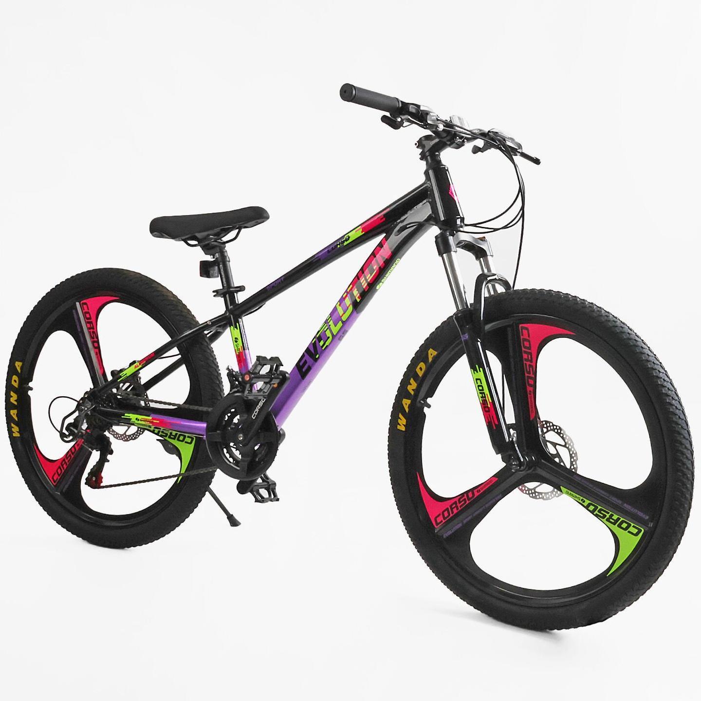 Велосипед горный Corso Evolution алюминиевый литые диски 26"/13" Черно-фиолетовый (824568382) - фото 2 Велосипед горный Corso Evolution алюминиевый литые диски 26"/13" Черно-фиолетовый (824568382) - фото 2