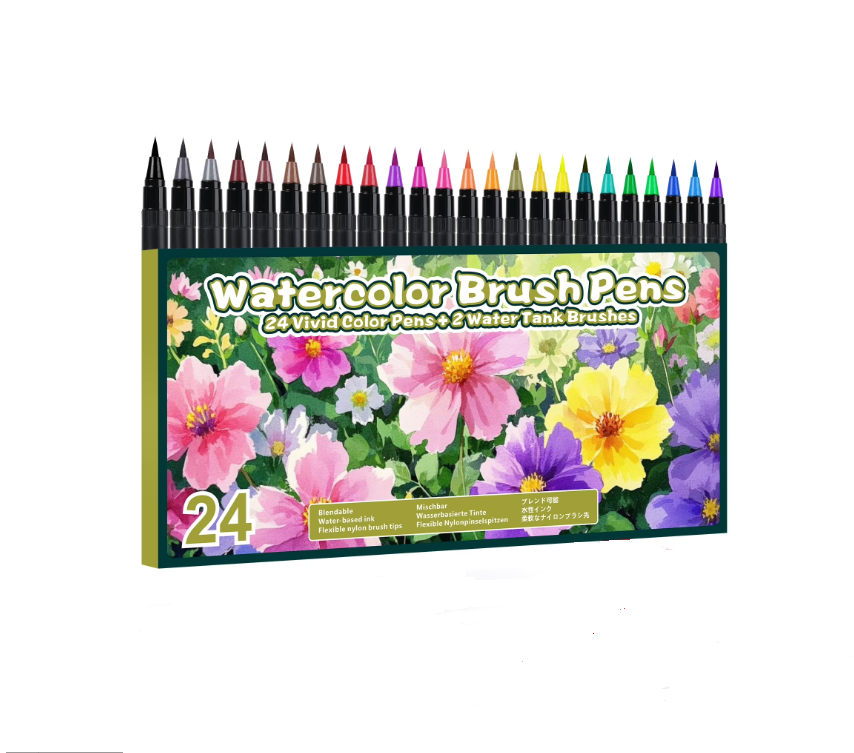 Маркери-кисті акварельні Watercolor Brush Pens 24 кольори/2 аквапензлі (3033844191)
