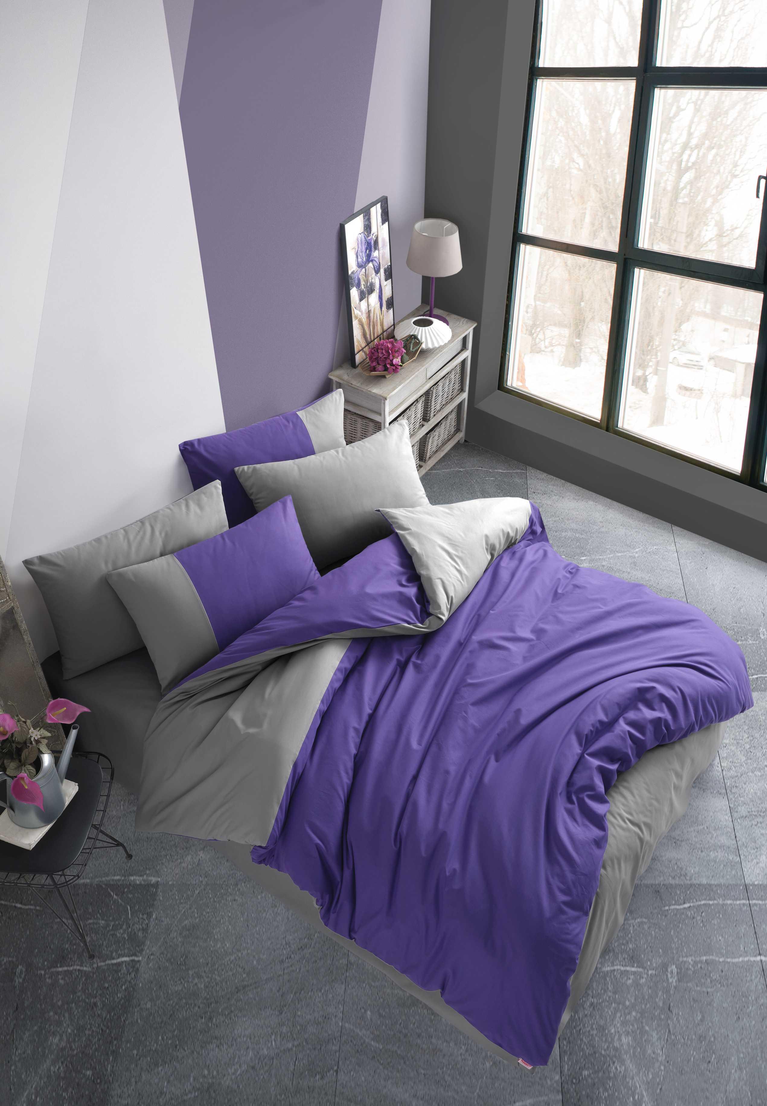Комплект постельного белья Hobby Poplin Diamond Mor 160х220/50х70 см Сиреневый/Серый