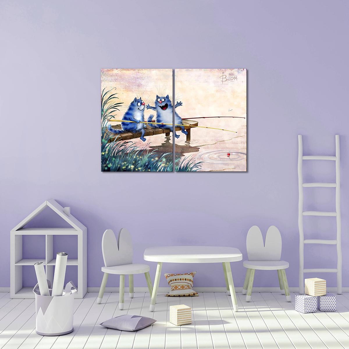 Модульная картина Дружбаны на рыбалке 2 модуля общий размер 90x135 см (_rinaz_20141539)