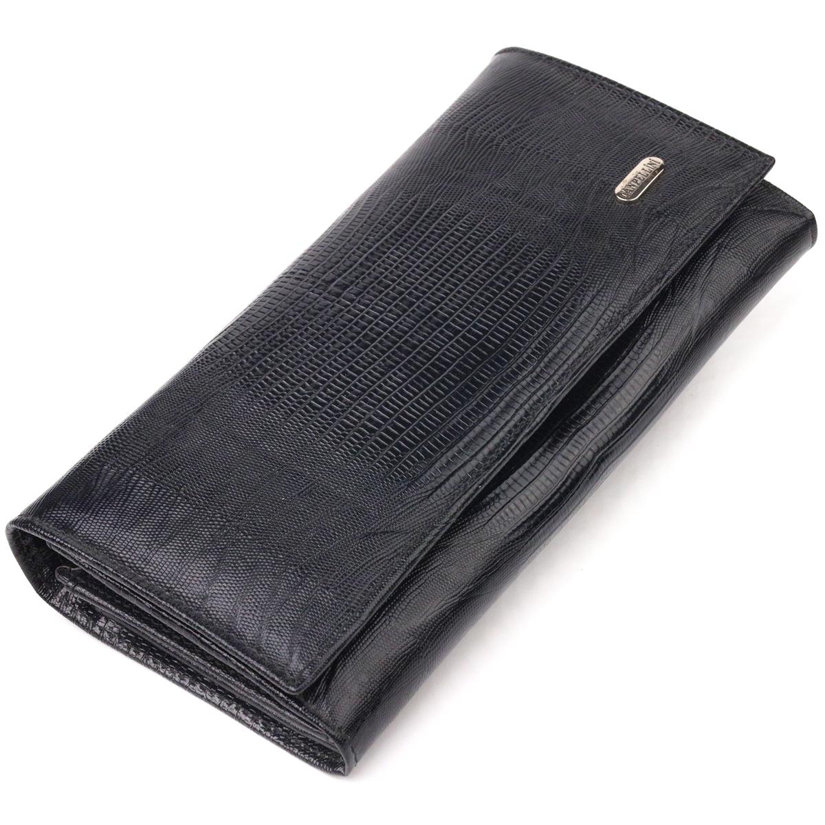 Кошелек женский из натуральной фактурной кожи Canpellini Wallet 21527 с монеткой Черный (55308)