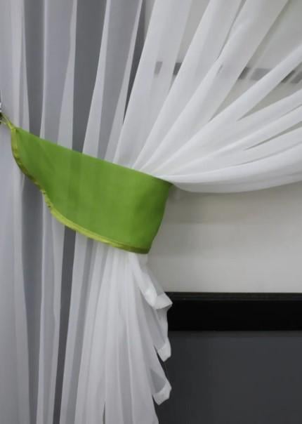 Шторы на кухню шифон 280х170 см Белый/Оливковый (076к) - фото 2 Шторы на кухню шифон 280х170 см Белый/Оливковый (076к) - фото 2