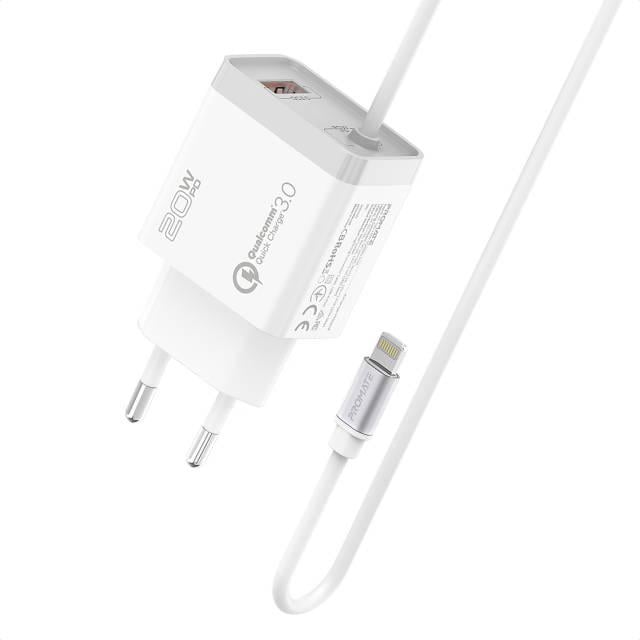 Сетевое зарядное устройство Promate iCharge-PDQC3 20Вт PD Lightning connector USB QC3.0 White