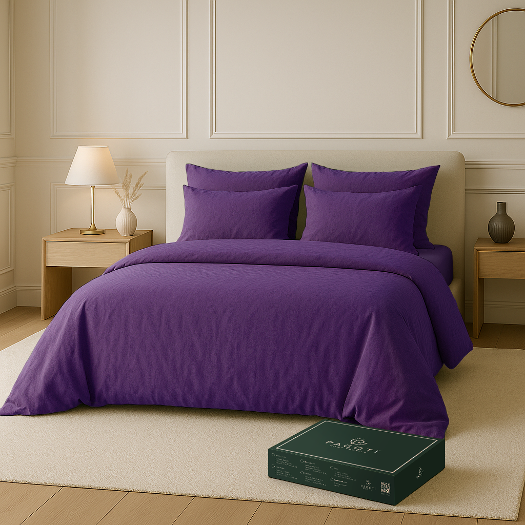 Комплект постільної білизни PAGOTI Natura варена бавовна євро / 4х50х70 см Фіолетовий - фото 1 Комплект постільної білизни PAGOTI Natura варена бавовна євро / 4х50х70 см Фіолетовий - фото 1