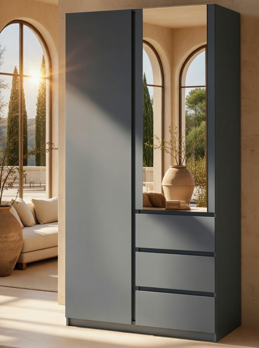 Шкаф Мастер Форм Брайт 1000х520х2000 мм с зеркалом 1943х345 мм Антрацит (12312017)