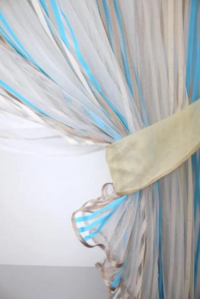 Комплект штор на кухню 330х170 см Бежевый/Голубой (101к) - фото 4 Комплект штор на кухню 330х170 см Бежевый/Голубой (101к) - фото 4