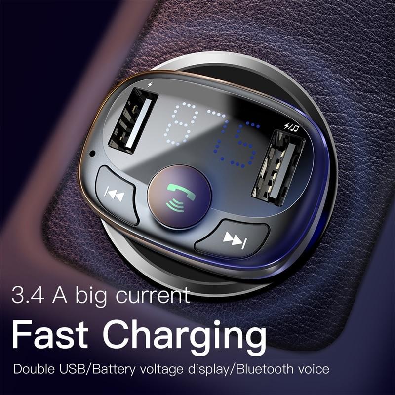 FM трансмиттер модулятор Baseus S-09A T-Typed Bluetooth c функцией зарядки Черный - фото 3