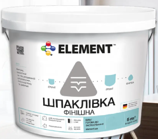 Шпаклевка ремонтная финишная для внутренних работ Element 15 кг (2266757532) Шпаклевка ремонтная финишная для внутренних работ Element 15 кг (2266757532)