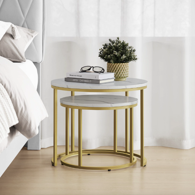 Комплект журнальных столиков Leobert Oreo круглый Мраморный с золотым (4347) - фото 6 Комплект журнальных столиков Leobert Oreo круглый Мраморный с золотым (4347) - фото 6