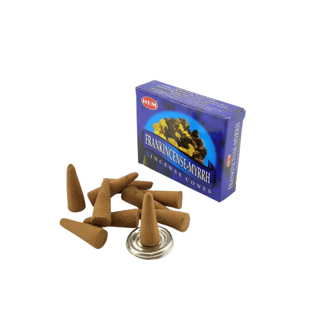 Конусы ароматические Hem Frankincense Myrrh Ладан и Мирра с подставкой 10 шт. (8901810481626)