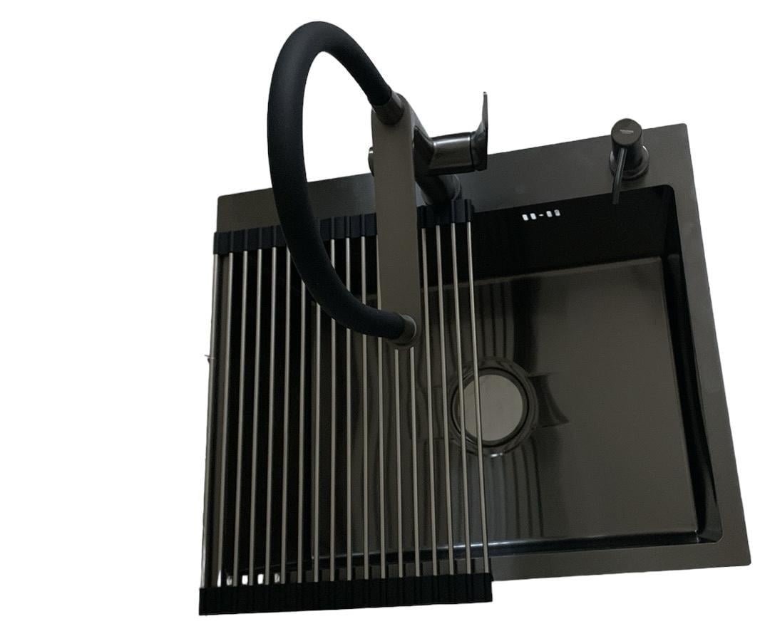 Мойка кухонная Kroner KRP Schwarze 6050HM PVD/смеситель для кухни с подключением к фильтру Kroner GrazGRP03815 Графитовый