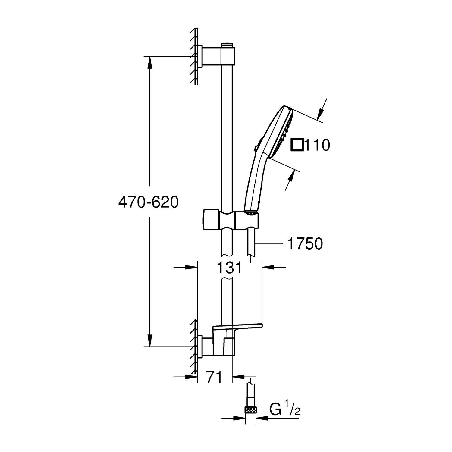 Душевой комплект со штангой Grohe QuickFix Vitalio Comfort 26929001 CV033292 Хром (214252) - фото 2