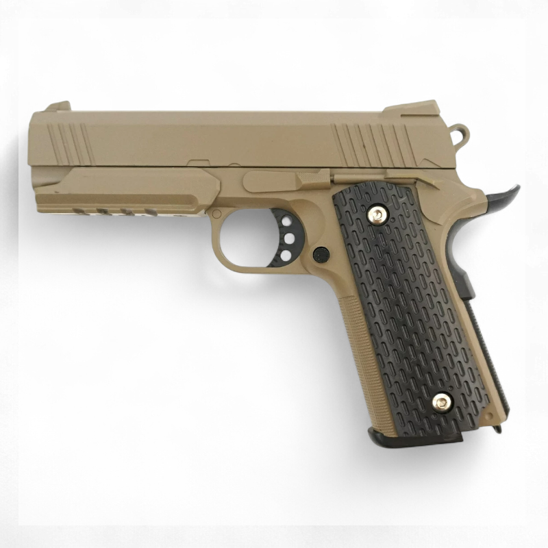 Детский пистолет Galaxy металлический пружинный Colt 1911 Rail шарики 6 мм Песочный (G.25D)