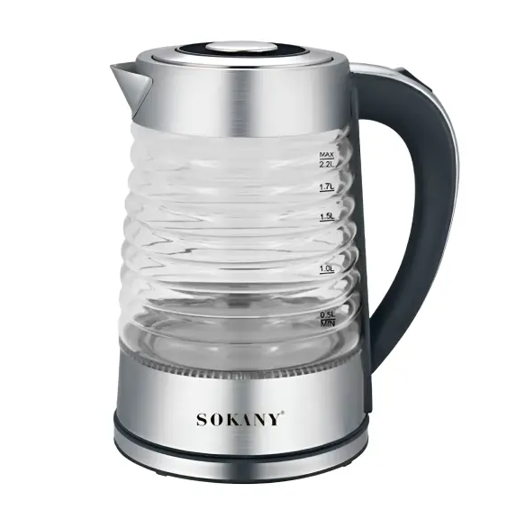 Електрочайник скляний Sokany SK-1027 безшумний з підсвічуванням 2,2 л