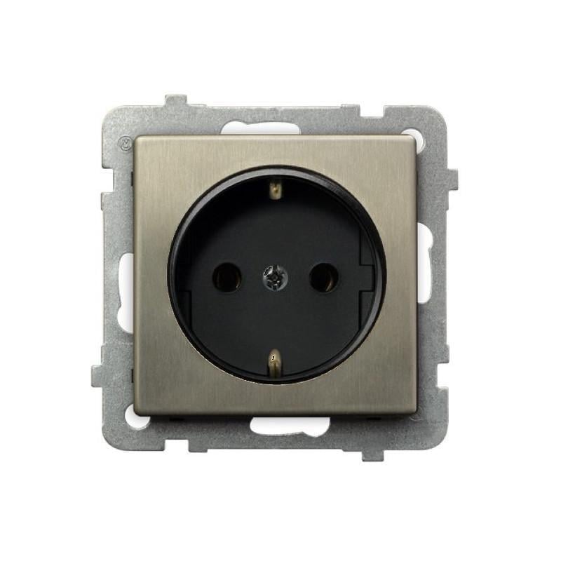 Розетка одинарная Ospel Inox Sonata с заземлением без рамки Сталь золотая (29319372)