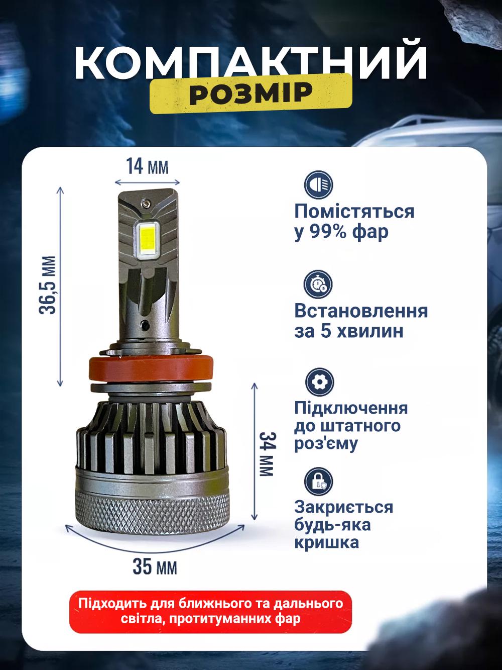 Лампы led автомобильные в фару 2 шт Andowl Q-D9 H11 ближний и дальний свет противотуманные Черный (640c48b4) - фото 6