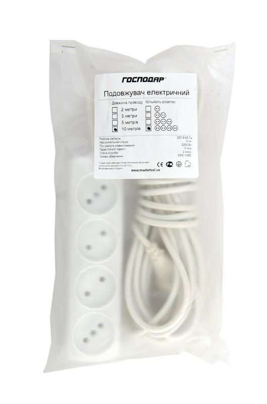 Подовжувач Господар 4 розетки 10 м (94-0061) - фото 2 Подовжувач Господар 4 розетки 10 м (94-0061) - фото 2