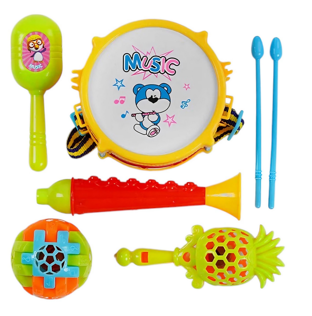 Дитячі музичні інструменти 5398-3 комплект з 5 елементів з тріскачкою в пакеті