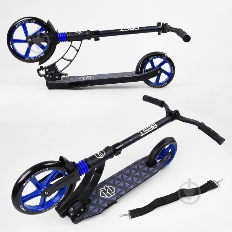 Самокат двоколісний Best Scooter з PU колесами, 1 амортизатором Black/Blue (99663) - фото 3