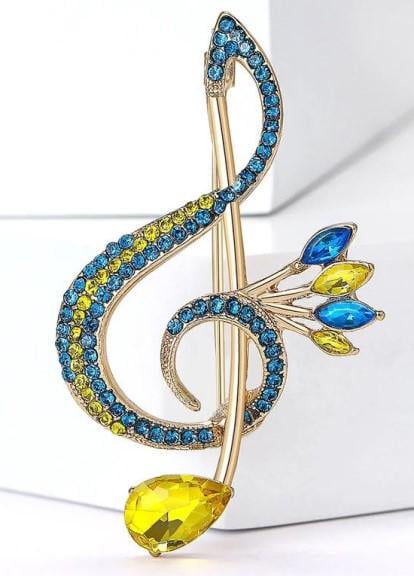 Брошка-шпилька Скрипковий ключ Жовто-блакитний (20701043)