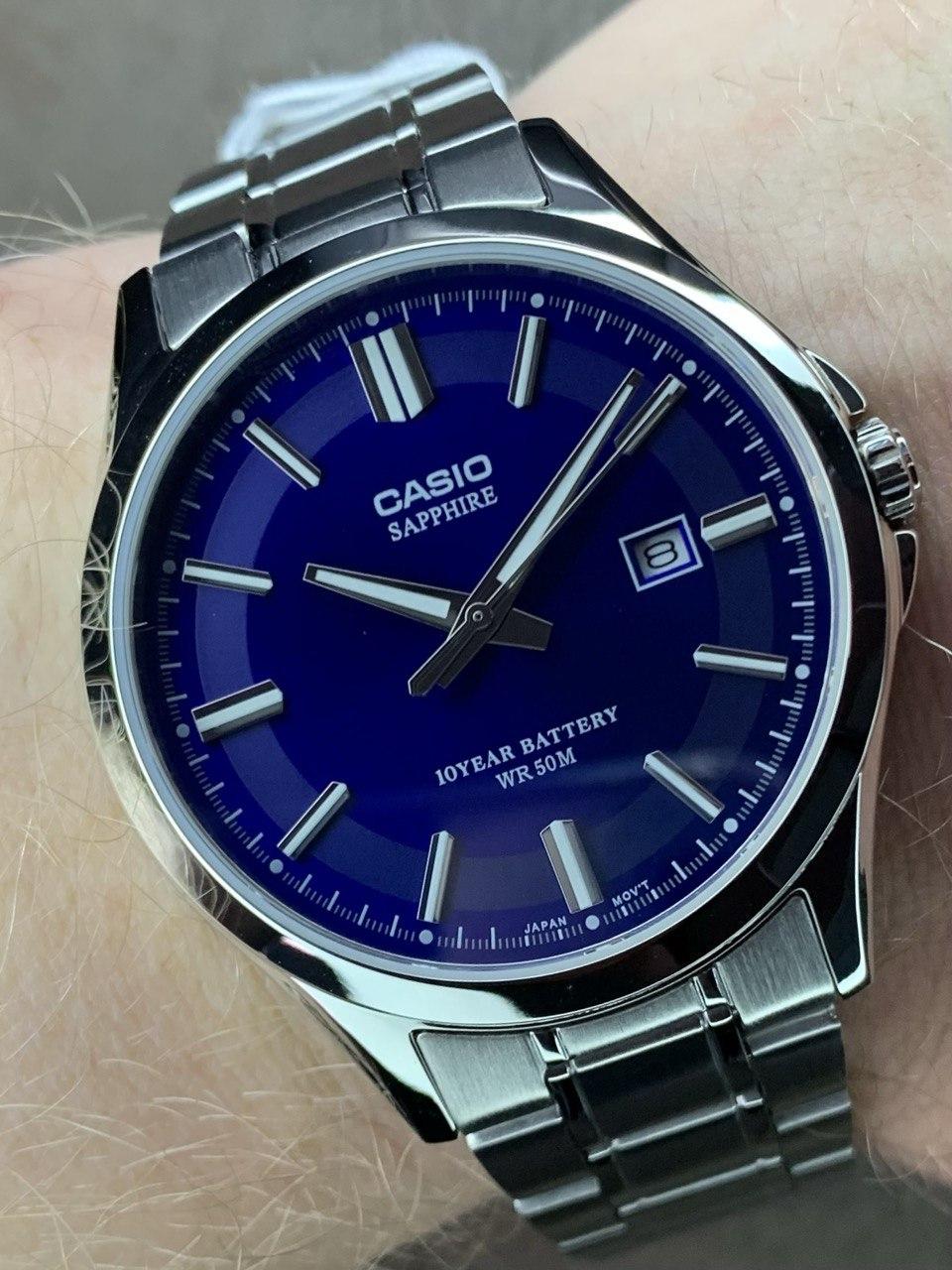 Мужские наручные часы Casio MTS-100D-2A Timeless Collection с сапфировым стеклом Синий (2668164418)