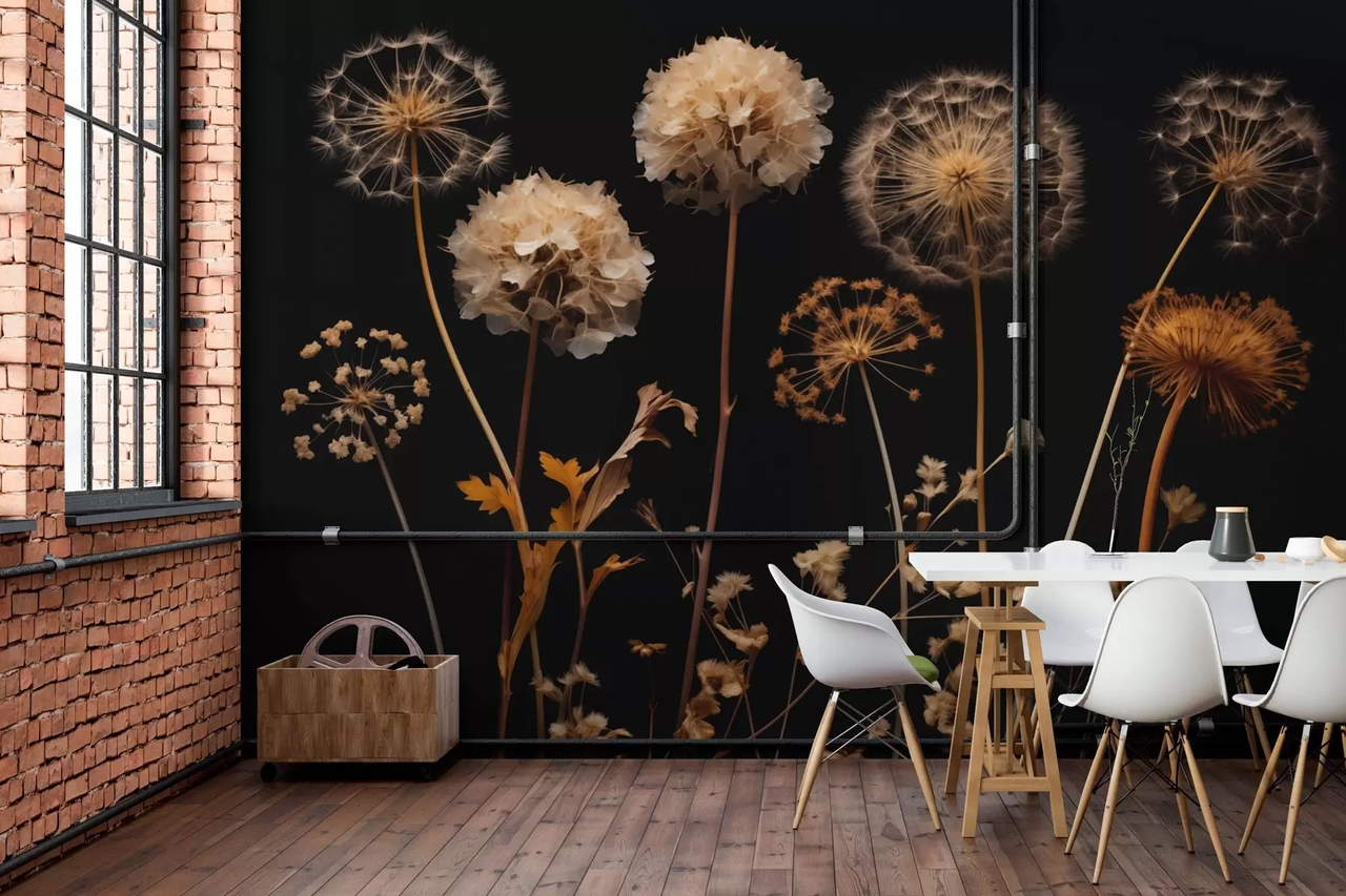 Фотообои флизелиновые Styleo Большие одуванчики w02251 350х270 см Черный
