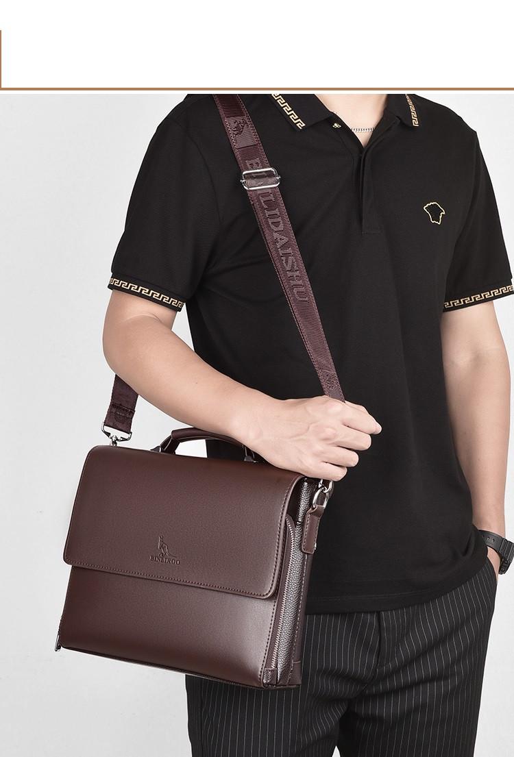 Сумка-портфель чоловіча шкіряна Kangaroo binliroo для документів Коричневий (2164347764)