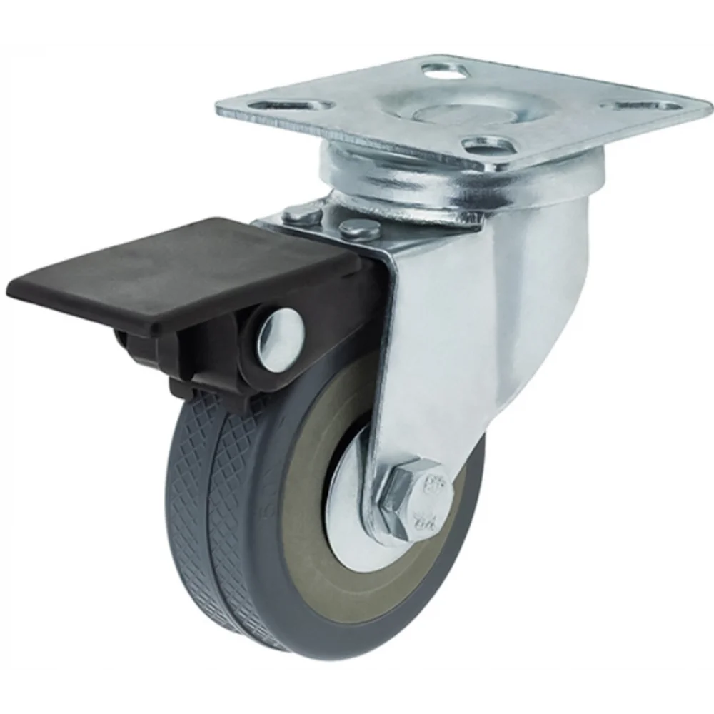 Меблевий ролик Sigma гумовий з майданчиком підшипником та гальмом d 75 мм (RL0234)