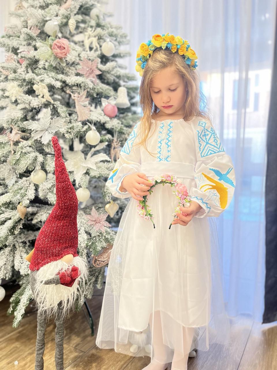 Сукня вишиванка Ластівки святкова для дівчинки 110 см Білий - фото 6