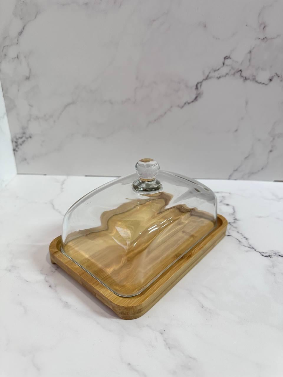 Масленка бамбук со стеклянной крышкой 18х10х9,5 см (R34369)