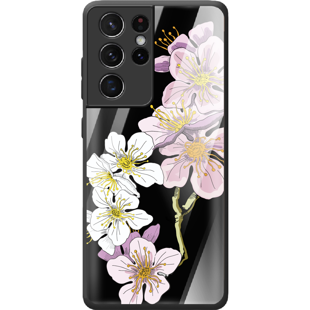 Чехол BoxFace Samsung G998 Galaxy S21 Ultra Cherry Blossom Черный силикон со стеклом (41719-cc4-42231)