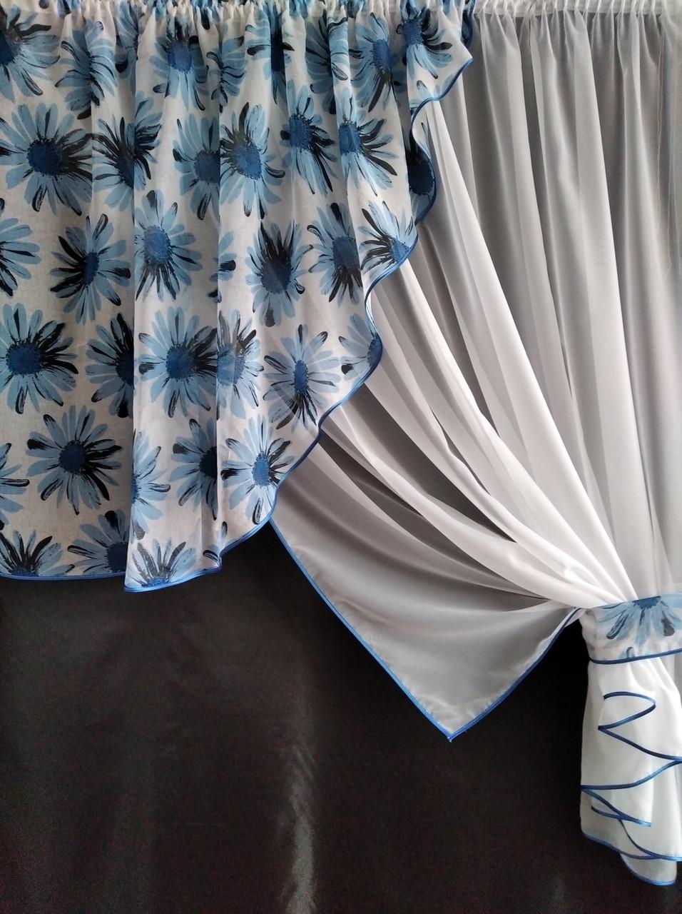 Занавеска кухонная Угол сетка с ламбрекеном батист 300х170 см Белый/Голубой (ул-24) - фото 2 Занавеска кухонная Угол сетка с ламбрекеном батист 300х170 см Белый/Голубой (ул-24) - фото 2