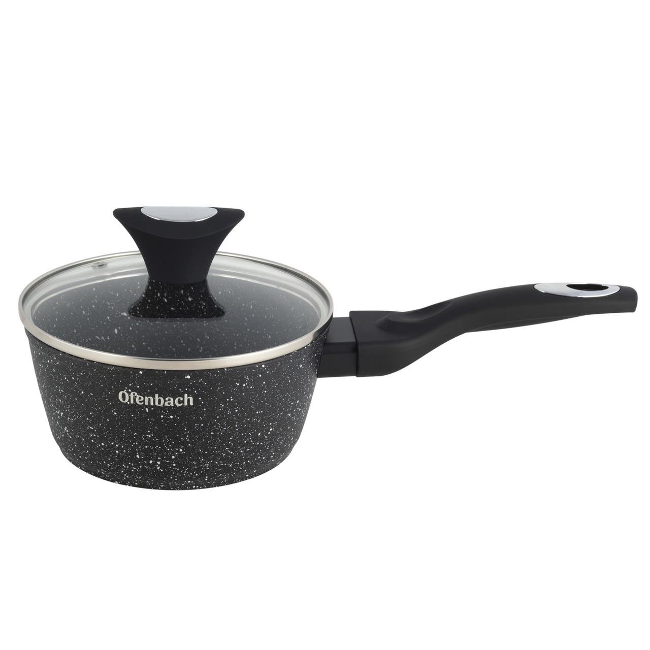 Набір посуду зі скляними термостійкими кришками та підставками Ofenbach КМ-100520 з литого алюмінію з 12 предметів Чорний мармур (150-84-100520) - фото 3 Набір посуду зі скляними термостійкими кришками та підставками Ofenbach КМ-100520 з литого алюмінію з 12 предметів Чорний мармур (150-84-100520) - фото 3
