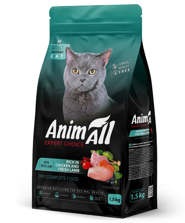 Корм сухой AnimAll для стерилизованных кошек с курицей и свежей ягнятиной 1,5 кг - фото 1