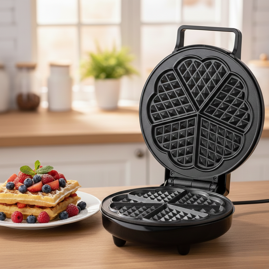 Вафельница электрическая круглая для приготовления вафель в форме сердца Ardesto с автоматическим термостатом 5 шт. 1200 Вт Черный (SM-L100RHEART)