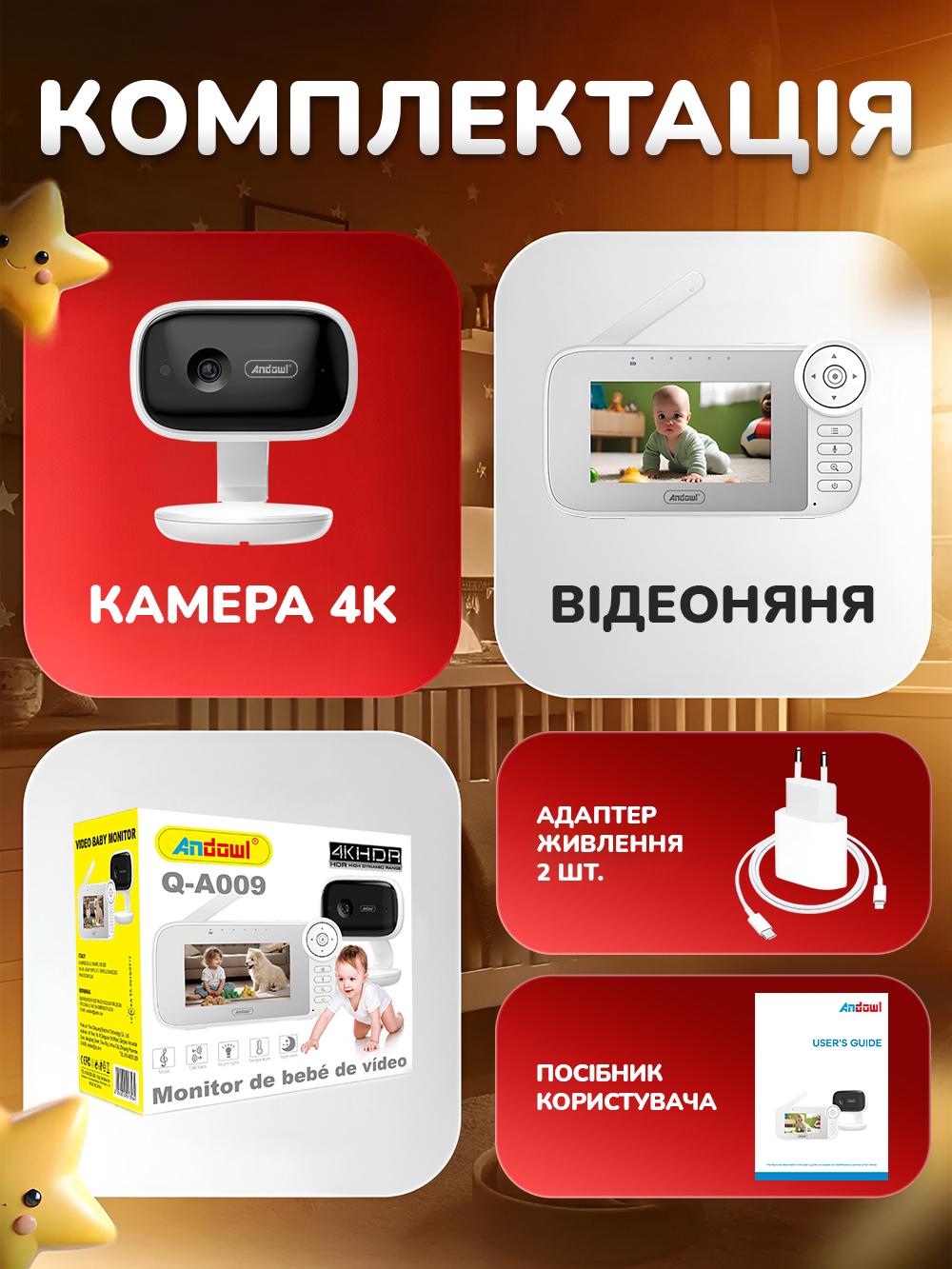 Відеоняня бездротова радіоняня з двостороннім зв'язком Andowl Q-A009X1 4,5" Білий (1987af99) - фото 7