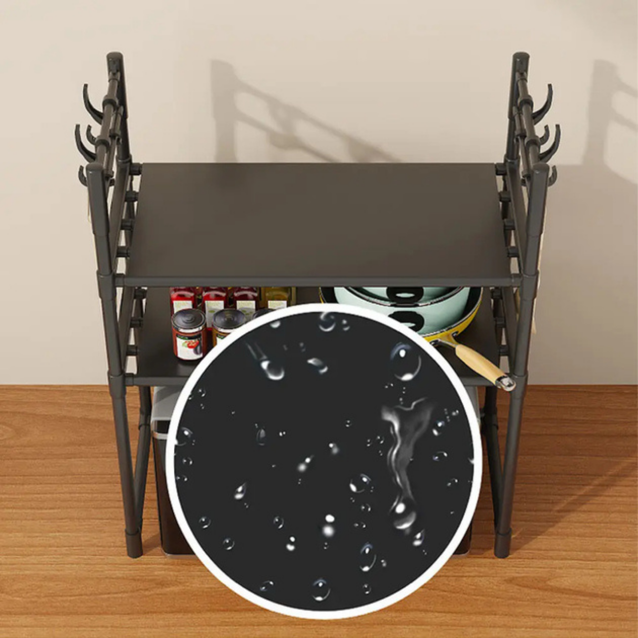 Полка-органайзер на микроволновую печь 3 яруса до 25 кг 33х59,5х72 см Черный (6162454692) - фото 7