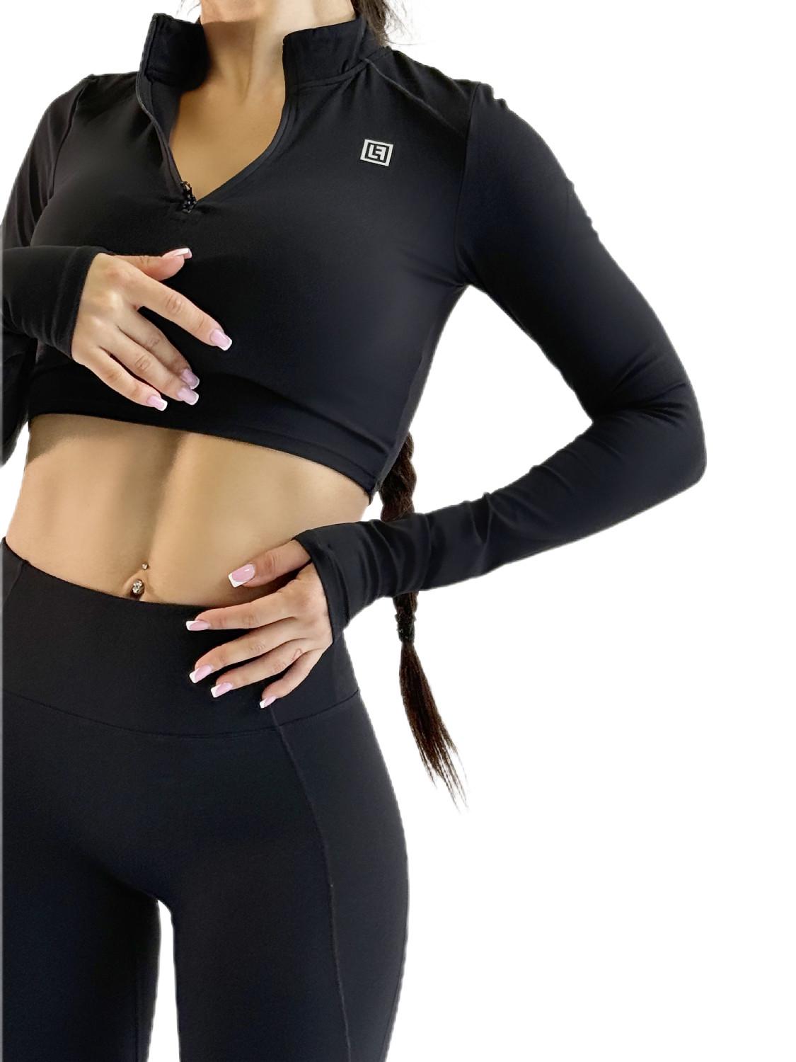 Костюм для фитнеса женский LILAFIT лосины клеш/кофта с длинным рукавом L Черный (LFS000165) - фото 3