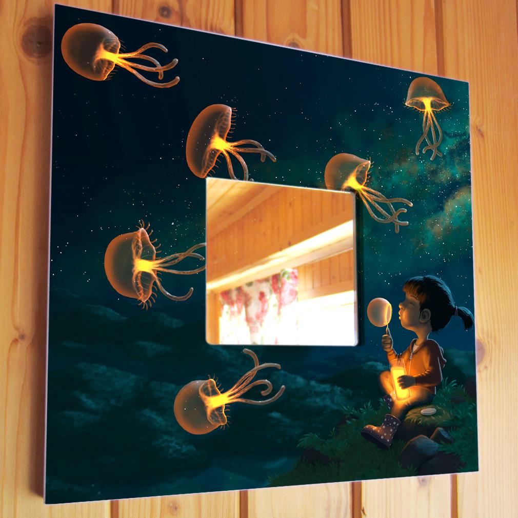 Зеркало декоративное Девочка выдувает медуз 260х260 мм (M04112)