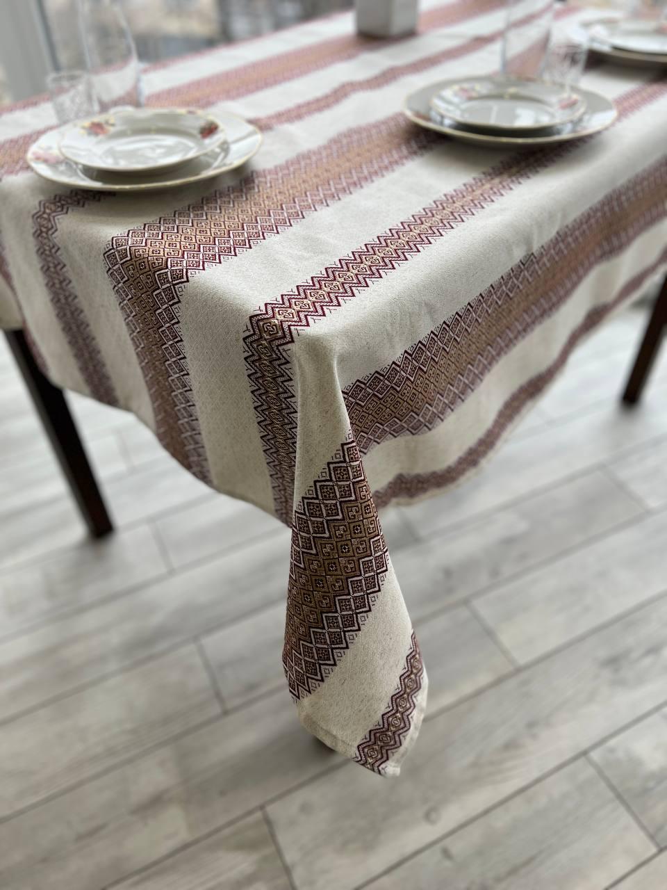 Скатерть льняная Украинский орнамент прямоугольная 350x145 см Нюдовый (40026-p6) Скатерть льняная Украинский орнамент прямоугольная 350x145 см Нюдовый (40026-p6)