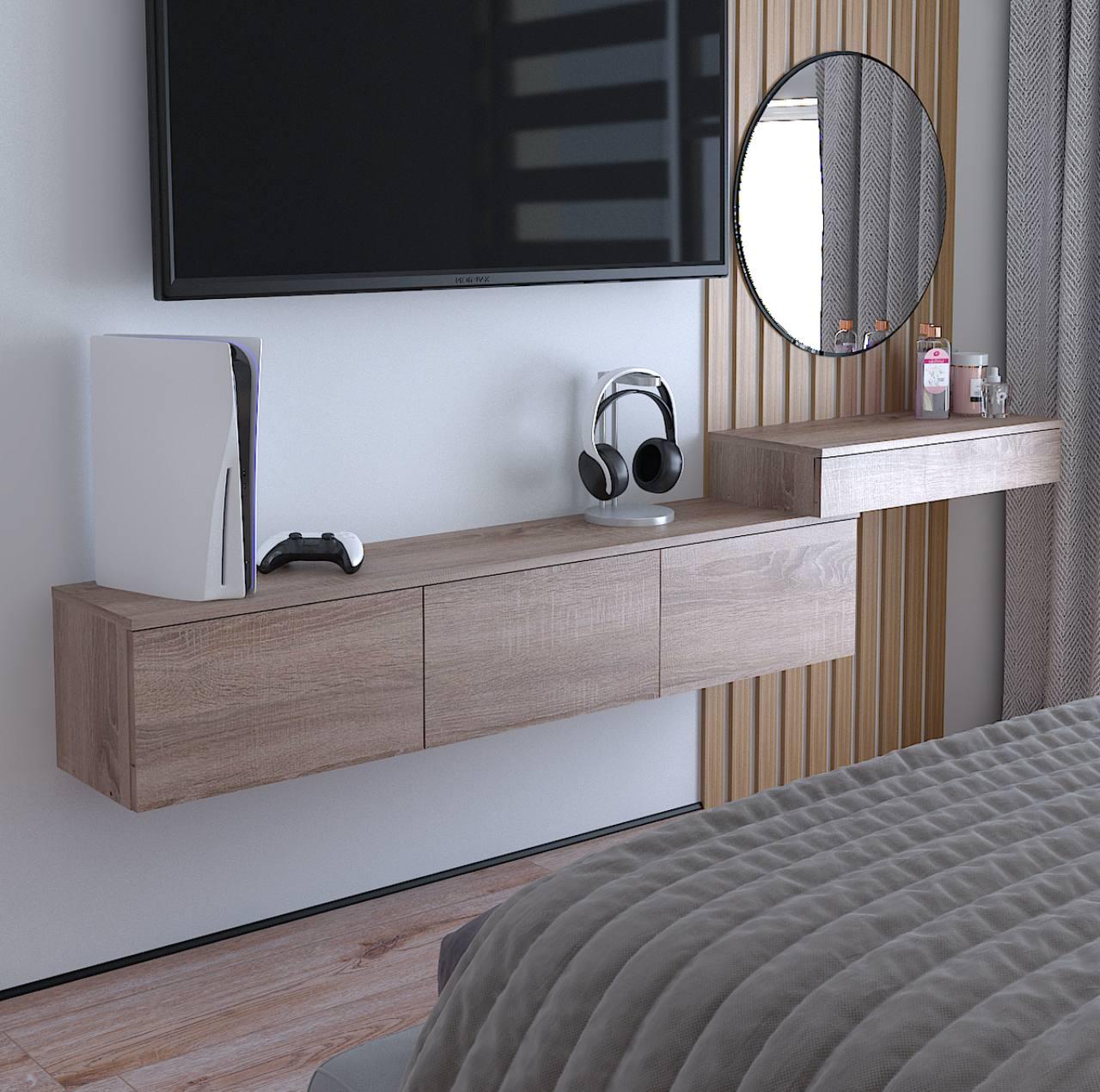 Стіл туалетний підвісний Стелла 2 1004х310х130 мм Дуб сонома трюфель - фото 3 Стіл туалетний підвісний Стелла 2 1004х310х130 мм Дуб сонома трюфель - фото 3