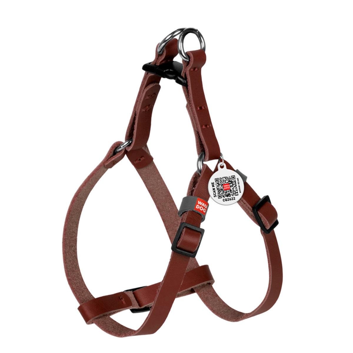 Шлея для кошек/мелких собак Waudog Classic с QR паспортом/кожаная/пластиковым фастексом XS 10 мм х 28-40 см Коричневый (60106 Col)