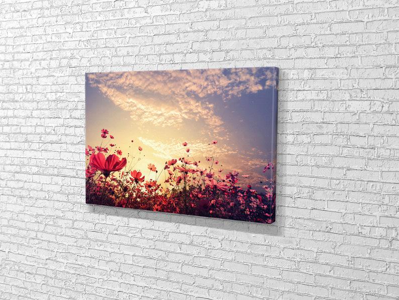 Картина для интерьера Розовые природа на поле 120x80 см (673)