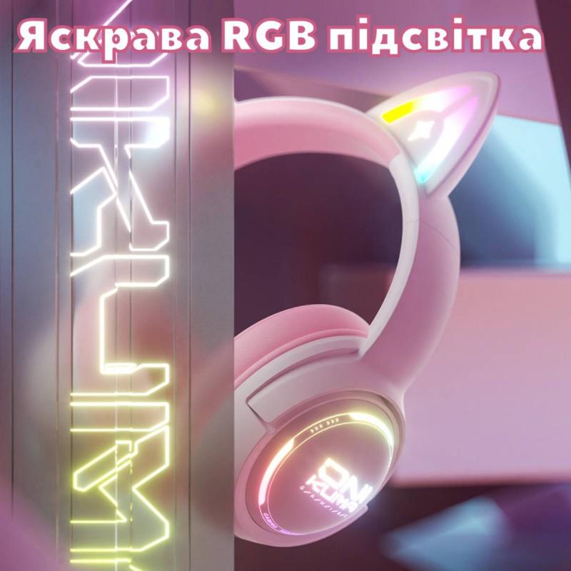Навушники безпровідні ігрові Onikuma блютуз з мікрофоном для геймерів з котячими вушками Рожевий (3309935) - фото 6 Навушники безпровідні ігрові Onikuma блютуз з мікрофоном для геймерів з котячими вушками Рожевий (3309935) - фото 6