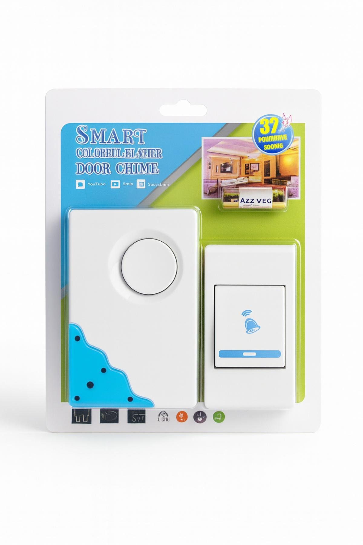 Звонок дверной беспроводной с кнопкой/защита от влаги/прямоугольный/32 мелодий до 150 м (30583709) - фото 2 Звонок дверной беспроводной с кнопкой/защита от влаги/прямоугольный/32 мелодий до 150 м (30583709) - фото 2