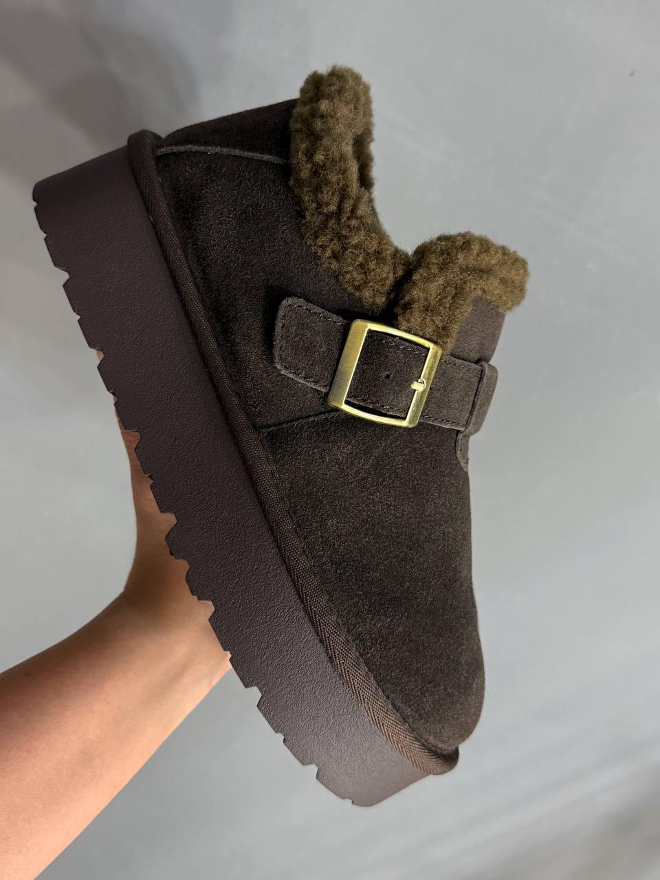 Ботинки женские Hengji 003-7 угги натуральная замша с пряжкой р. 38 Коричневый (5610) - фото 8