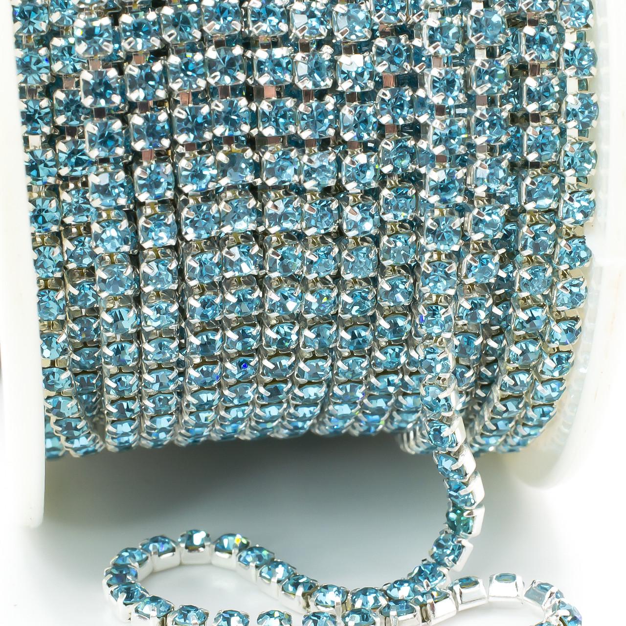 Цепь стразовая SS8 2,5 мм 1 м Aquamarine silver (ЦС0802с21)